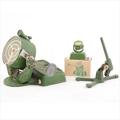 Lot 164 - Astra die-cast models; three including miniature searchlight, boxed, large searchlight and a military gun.