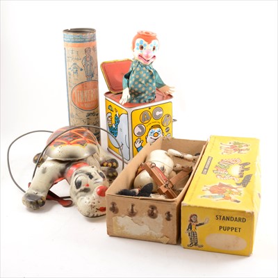 Lot 320 - Vintage Toys; one box including Bobo Scottie tin-plate dog, Pelham Puppet horse, boxed etc.