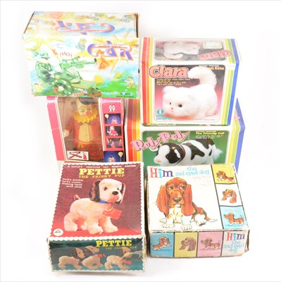 Lot 417 - Six battery operated toys including Alps Japan 'Him' the sad eyed dog, Alps Japan 'Pettie' the frisky pup, and four others.