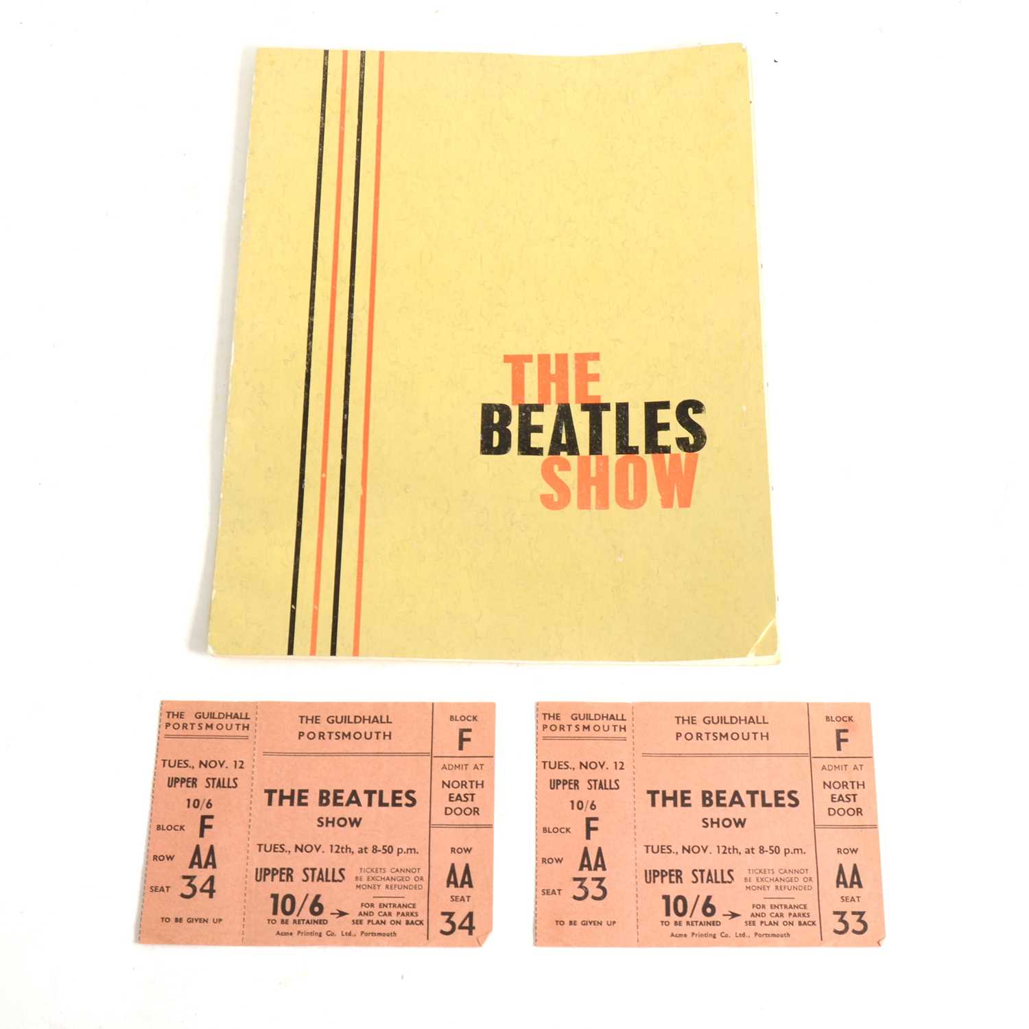 Lot 75 - A pair of original concert tickets 'The Beatles Show' Tues Nov 12th 1963 at the Guildhall Portsmouth, unused.