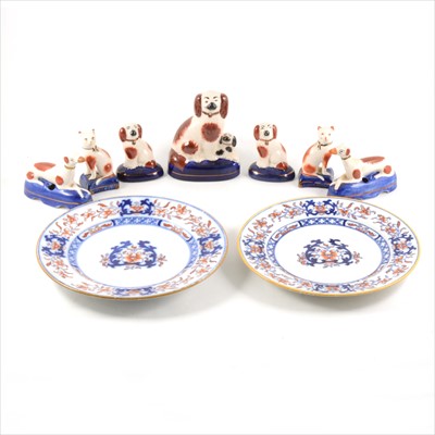 Lot 32 - Two Minton ironstone meat plates, three similar plates,...
