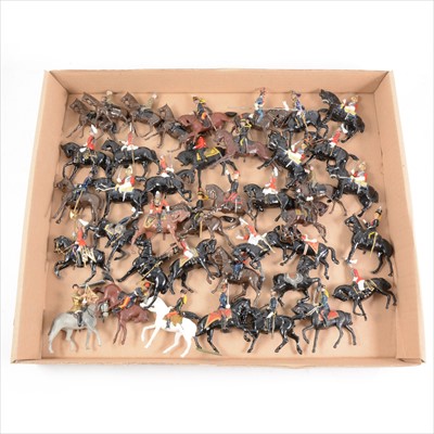 Lot 361 - Lead painted figures; approximately 43 mounted horse figures, WWI, Guards and earlier wars, Britains and other makers, (some re-painting).