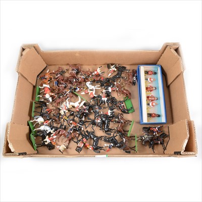Lot 353 - Britains cast metal model horse mounted military figures; 40+ loose examples, in one tray.