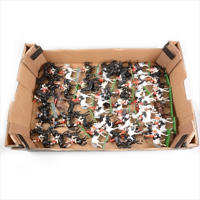 Lot 355 - Britains cast metal model horse mounted military figures; 50+ loose examples, in one tray.