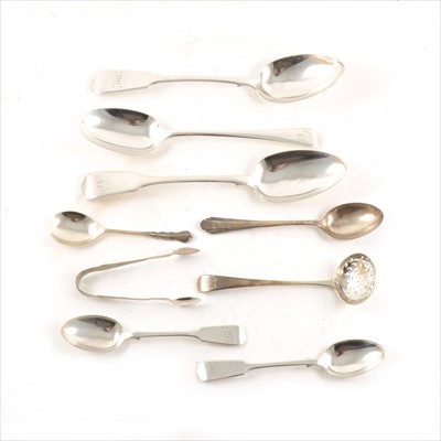 Lot 172 - Eighteen pieces of hallmarked silver flatware, mostly fiddle pattern, various dates and makers.