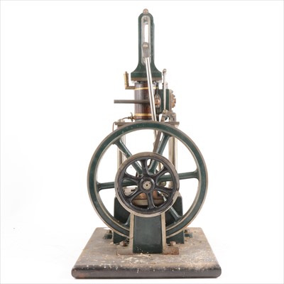 Lot 5 - A well engineered single cylinder vertical beam engine; live steam model with 7inch fly wheel