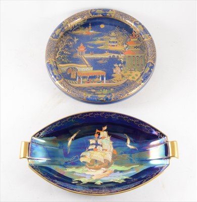 Lot 23 - A Carlton ware blue chinoiserie dish and Crown Devon galleon dish.
