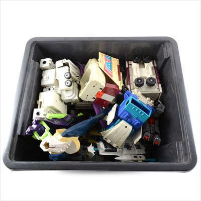 Lot 326 - Vintage Transformers; one tub of loose figures and vehicles, (all a/f).