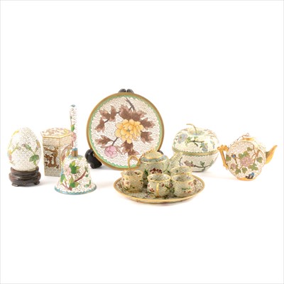 Lot 48 - A collection of small cloisonné items and a miniature plique-à-jour teaset