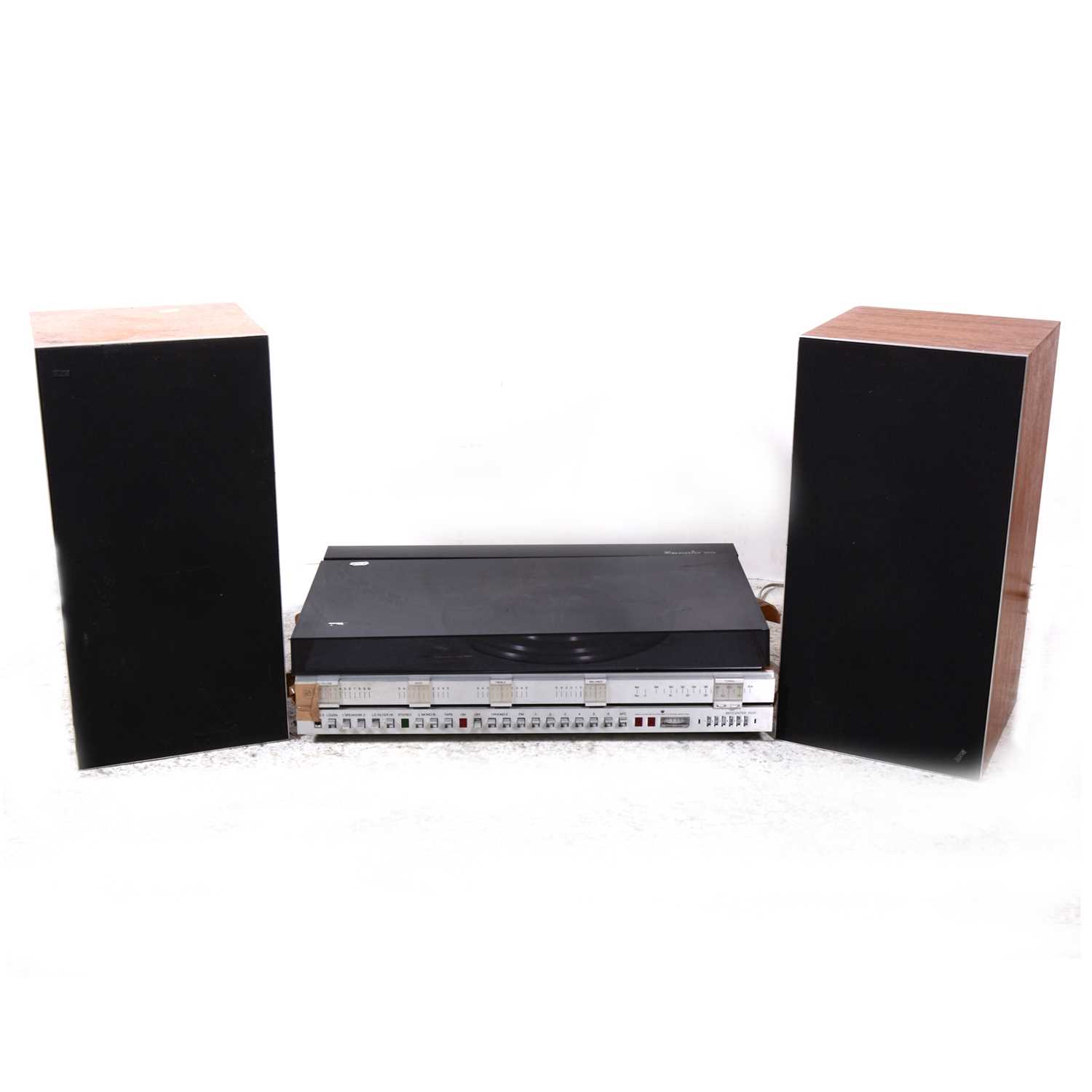 Lot 65 - Bang & Olufsen; Beocentre 3500 music system turntable and speakers.