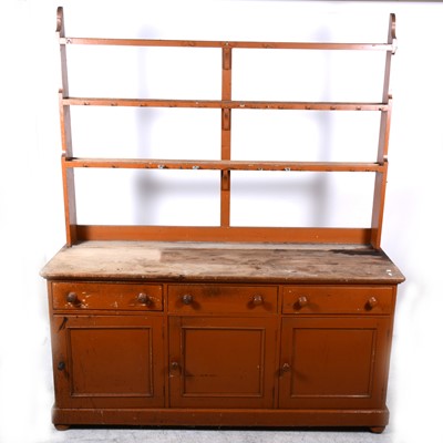 Lot 137 - A Victorian painted pine dresser, matched three-shelf rack