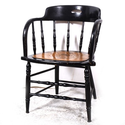 Lot 80 - A black painted oak hoop back office chair