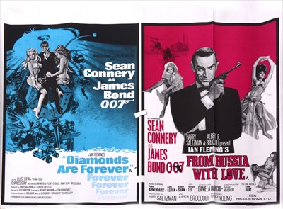 Lot 490 - British double-bill film Quad poster James Bond 007 Diamonds are Forever and From Russia with Love, (1971), 30x40inch