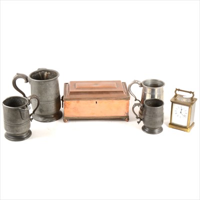Lot 132 - Arts & Crafts copper tray, in the style of WAS Benson, and other metalware.