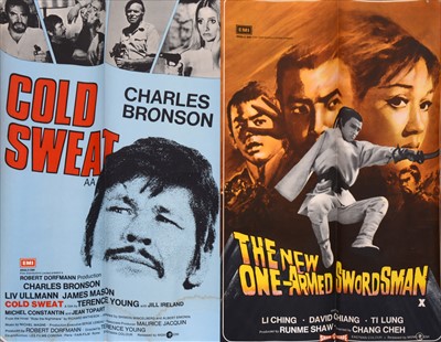 Lot 500 - Ten British Film Quad posters; a selection of mostly 1970s thriller and action films, to include, Fear is the Key, Cold Sweat / The New One Armed Swordsman double-bill etc