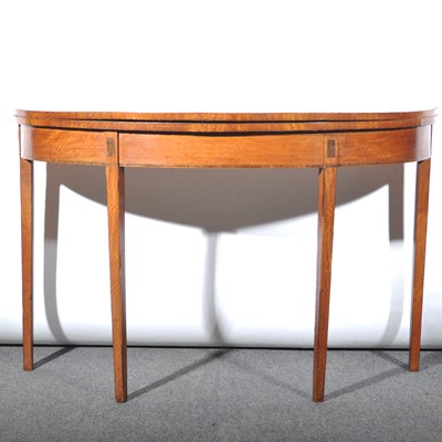 Lot 452 - A Georgian satinwood and rosewood banded demi-elliptical card table