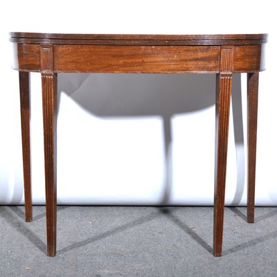 Lot 448 - George III mahogany card table, D-shape...
