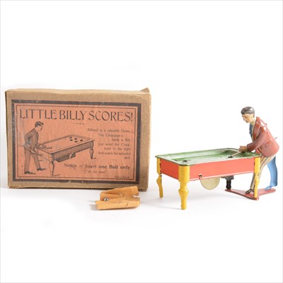 Lot 442 - Early 20th century wind-up tin-plate toy 'Little Billy Scores!' a gentleman playing Billiards, made in Bavaria Germany, 17cm long, in original box.