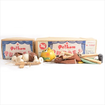 Lot 329 - Pelham Puppets; 'Mr Turnip Head' and 'Tuff' the dog. model yacht and a cricket game.