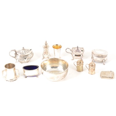 Lot 205 - Circular silver basin, William Suckling Ltd, Birmingham 1933, and other silver condiments, tygs, etc