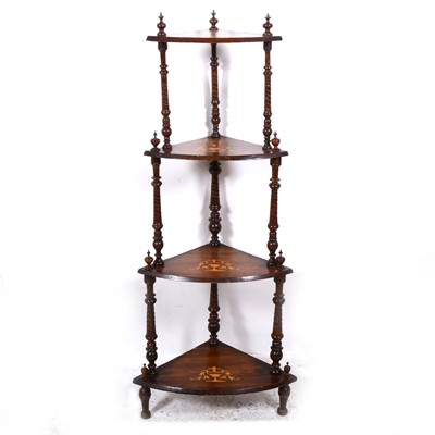 Lot 92 - A Victorian inlaid walnut four-tier corner washstand