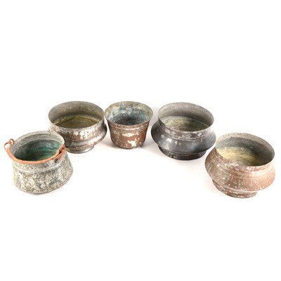 Lot 1090 - A collection of fourteen North African metal basins, mostly tinned copper