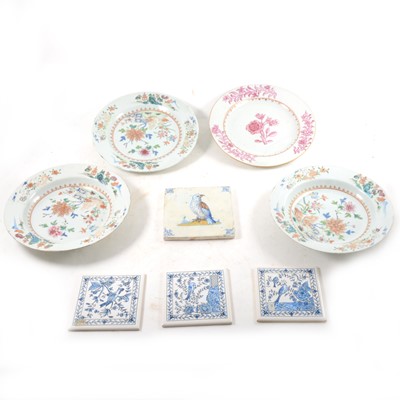 Lot 5 - A Chinese famille rose plate, another Chinese plate, and other tableware