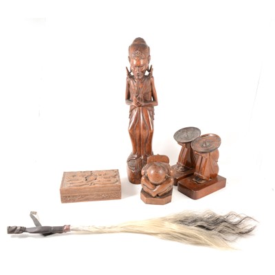 Lot 122 - Pair of carved wooden bookends, large Malaysian scultpure, etc.