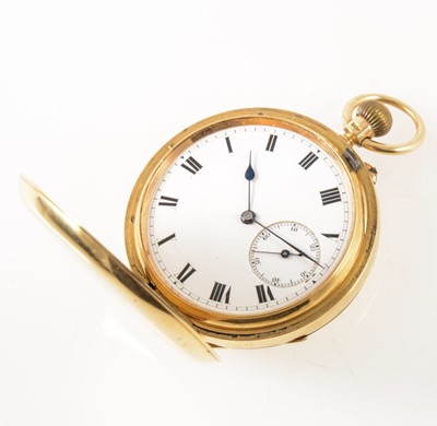 Lot 214 - An 18 carat yellow gold full hunter pocket watch.