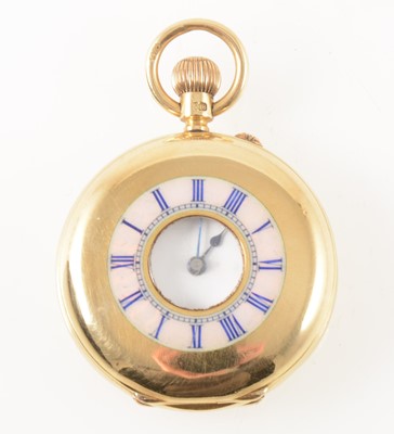 Lot 218 - A small 18 carat yellow gold demi hunter pocket watch.
