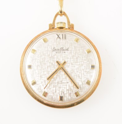 Lot 221 - Excellent - a yellow metal open face fob watch and chain.