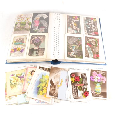 Lot 148 - An album of Edwardian Birthday Greetings cards and loose postcards.