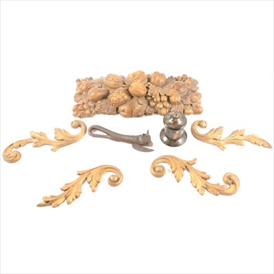 Lot 127 - A framed collection of clay pipes, papier mache lidded pot, Victorian Bully Beef tin opener