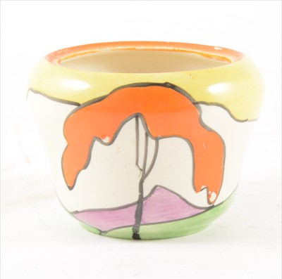 Lot 26 - A Clarice Cliff preserve bowl, 'Mountain' pattern, lacking lid, damaged, 6cm.