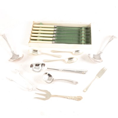 Lot 140 - A cased set of fish eaters with silver handles, cased silver coffee spoons, etc