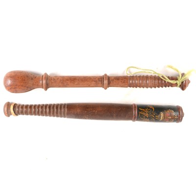 Lot 106 - Two turned wood truncheons, one painted with William IV crest