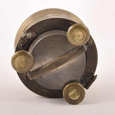 Lot 150 - A Charles II style brass drum-shape table clock, 17th Century