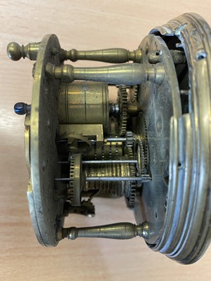 Lot 150 - A Charles II style brass drum-shape table clock, 17th Century