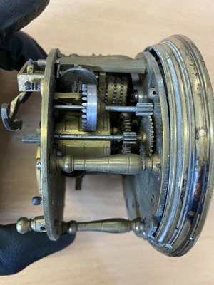 Lot 150 - A Charles II style brass drum-shape table clock, 17th Century
