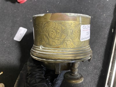 Lot 150 - A Charles II style brass drum-shape table clock, 17th Century