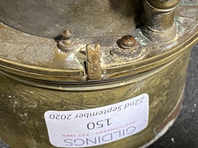 Lot 150 - A Charles II style brass drum-shape table clock, 17th Century