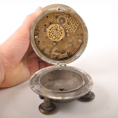 Lot 150 - A Charles II style brass drum-shape table clock, 17th Century