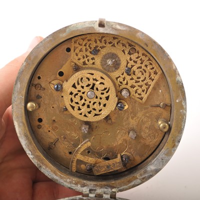 Lot 150 - A Charles II style brass drum-shape table clock, 17th Century