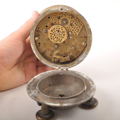 Lot 150 - A Charles II style brass drum-shape table clock, 17th Century