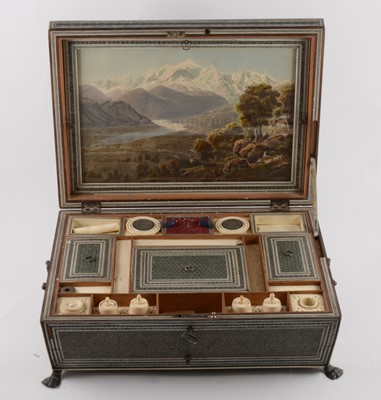 Lot 69 - An Indo-Persian inlaid sandalwood sarcophagus-shaped workbox, probably Vizigatapan, mid 19th century