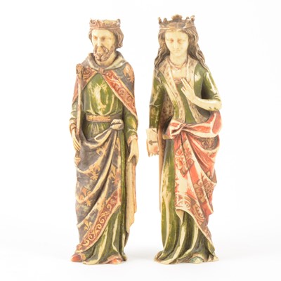 Lot 330 - A pair of European carved ivory figures of a medieval King and Consort, 19th Century