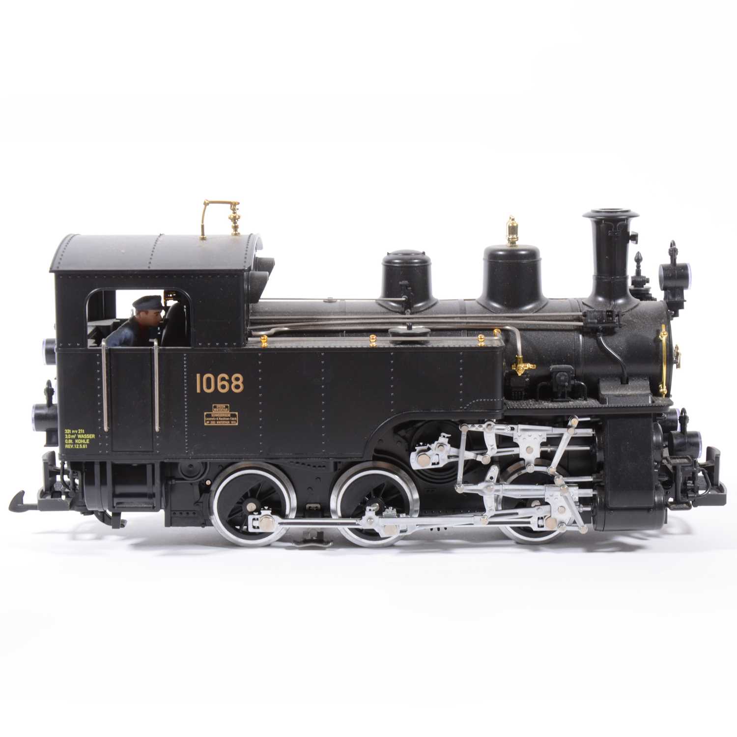 Lot 4 - LGB electric, G scale, Swiss locomotive 0-6-0 plain black no.1068.