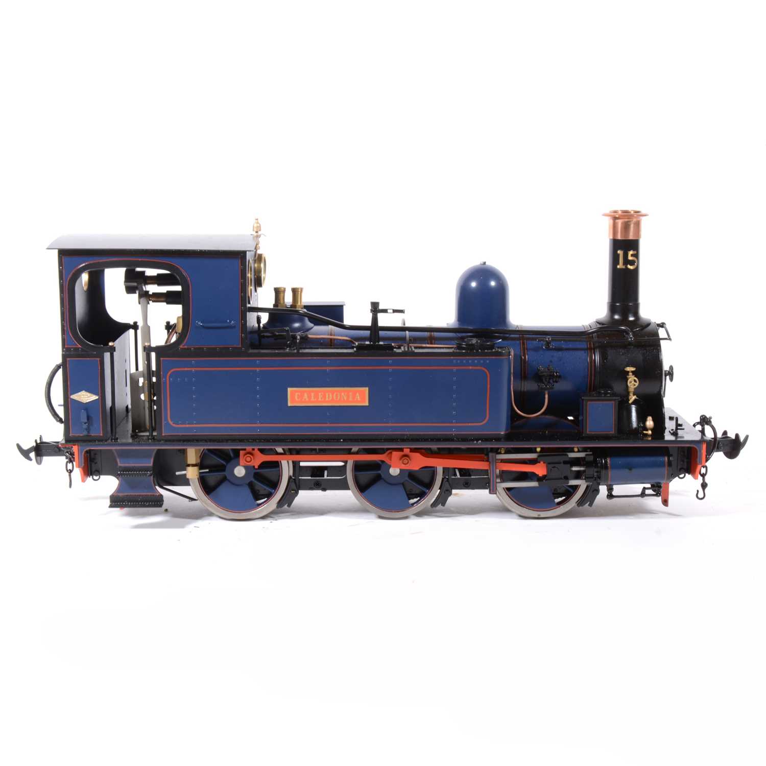 Lot 36 - Accucraft live steam, gauge 1 / G scale, 45mm locomotive, Isle of Man 'Caledonia' 0-6-0T, blue no.15, with instructions, accessories and box.