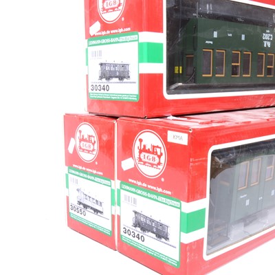 Lot 98 - Three LGB G scale, passenger coaches, no.30550, no.30340 (x2), all boxed, (3).