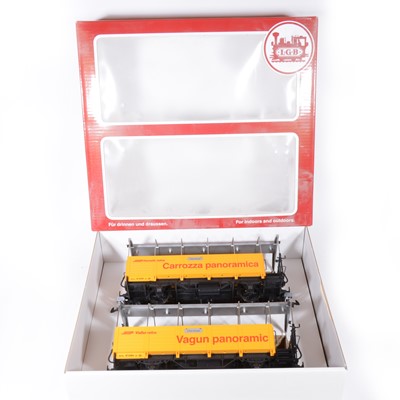 Lot 99 - LGB G scale, pair of sightseeing cars 'Rhaetian' railways, no.39250, boxed.